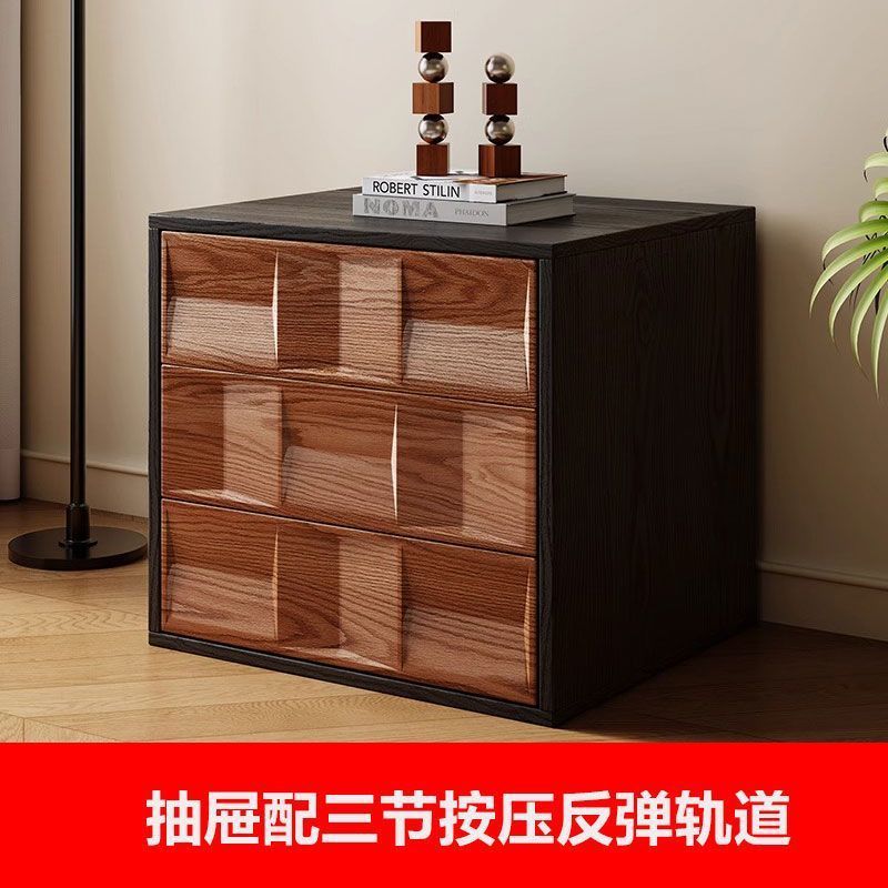 中古风实木床头柜法式复古家用落地柜多功能组合柜整装床边收纳柜|undefined