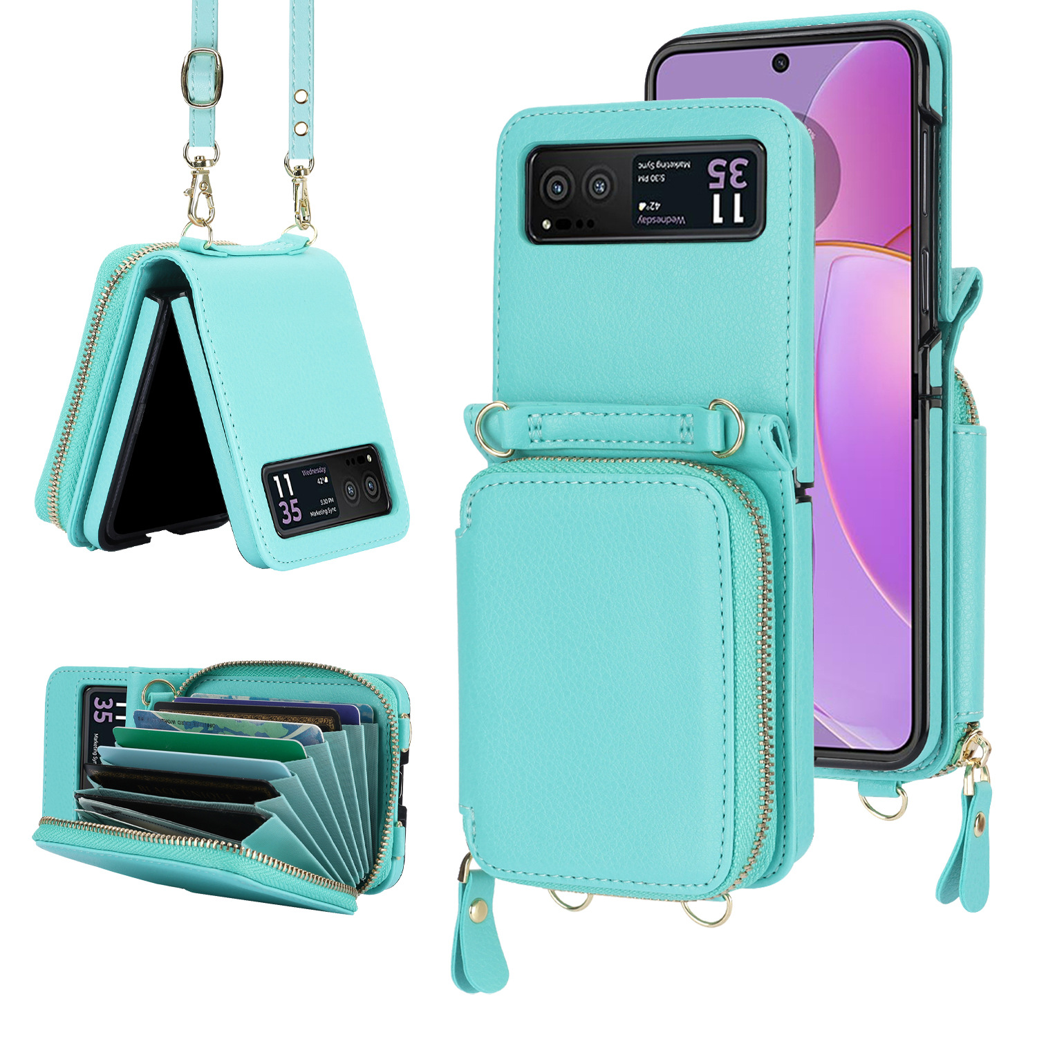 Funda plegable para teléfono móvil Flip7 Funda de cuero para bolsa con cremallera ZFlip6 Funda protectora Moto50 funda creativa para teléfono móvil