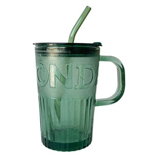 Diam Portable Straw Tea Cup for Home Use, High-Value Office Water Cup, Embossed Mug, Glass Cup