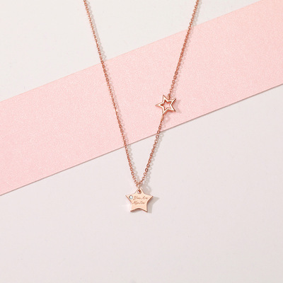 18K Golden Star Diamonds Necklace AU750 Gold Five-pointed star Pendant clavicle birthday gift Send his girlfriend