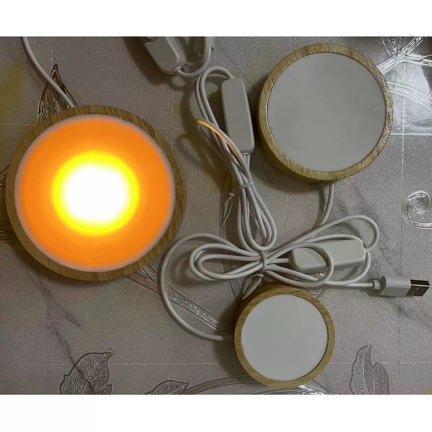 Yonii光扩散款实木灯底座 DIY木制工艺品 圆形灯座小夜灯发光底座