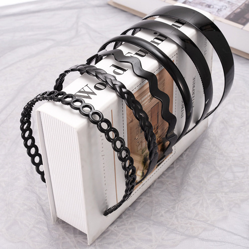Simple black face wash non-slip toothed hairband bangs hair press headband ladies adult hairpin plastic hairpin headwear