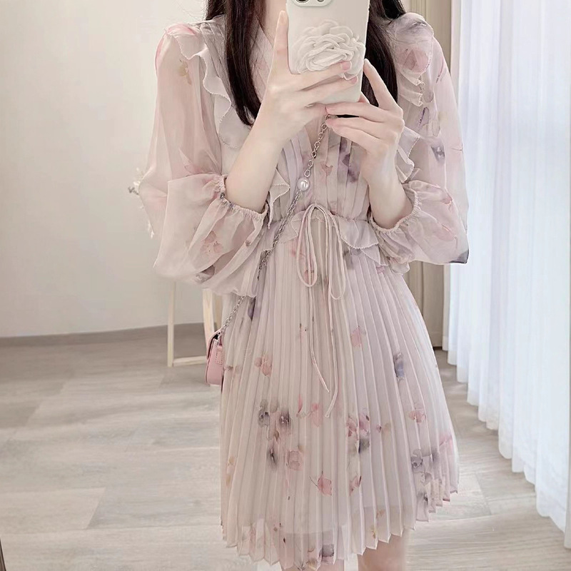 粉色法式碎花连衣裙春装女2025新款气质显瘦高级感女装仙女裙子夏|undefined