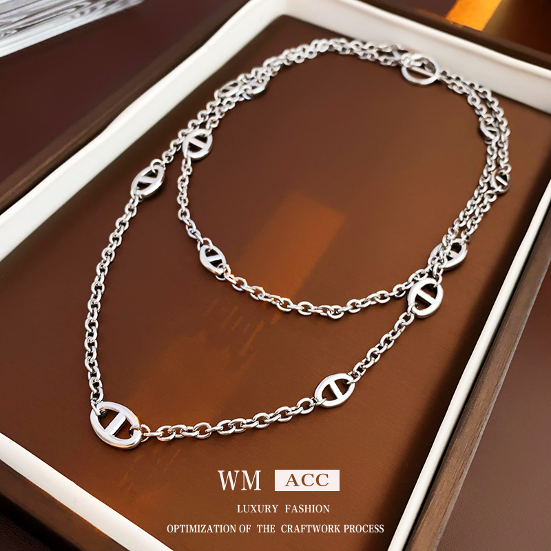 韩国时尚金属猪鼻子项链 个性百搭锁骨链 轻奢高级感项饰厂家批发