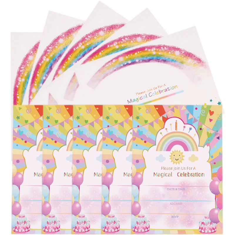 Paper greeting card wedding party pink princess party invitation letter holiday invitation Rainbow birthday party invitation card