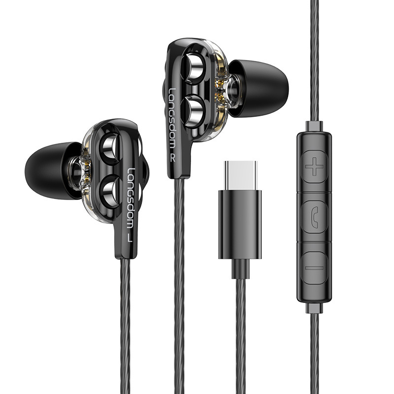 Audífonos Intrauditivos Lansdon D4 con Cable, Dinámicos Duales, con Micrófono para Llamadas de Alta Definición, Deportes, Música y Juegos.