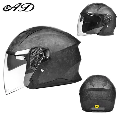 Ad Motorcycle Helmet Three-Quarter Carbon Fiber Half Helmet Pedal Cruise Motorcycle All-Season Cycling Winter Safety Helmet (Motorcycle Safety Supplies) - carbon-fiber-forged-matte-black-hd-mirror-m-suitable-for-head-circumference-56-57