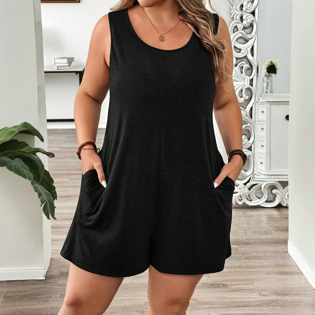 2025 European and American Cross-Border Foreign Trade Fashion Amazon Independent Station Sleeveless Vest Pocket Plus Size Women's Jumpsuit
