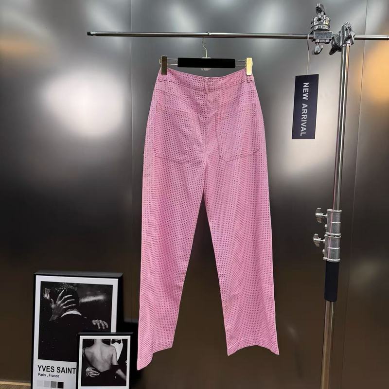 亮闪闪烫钻设计感手工花朵显瘦直筒街潮服牛仔裤|undefined