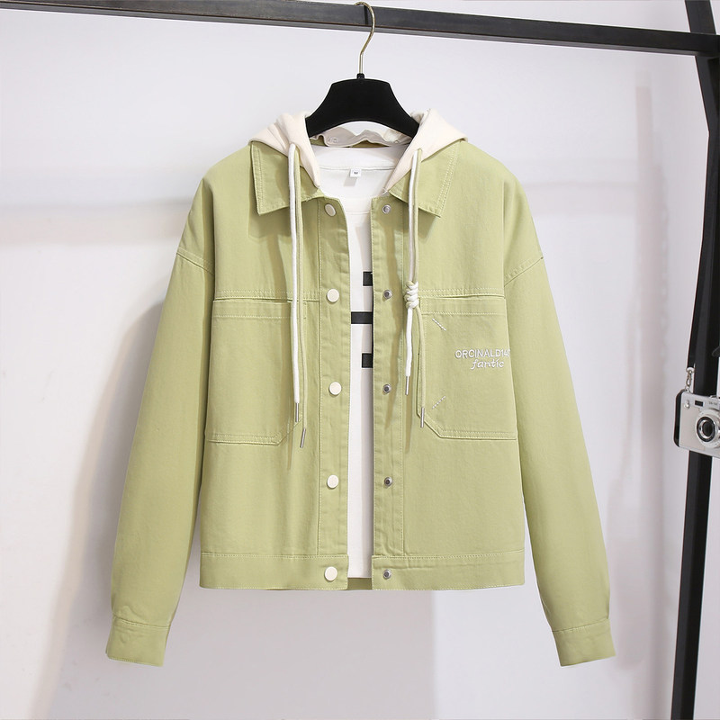 Unique and Beautiful Green Hooded Patchwork Denim Jacket for Women, 2026 Spring New Style Workwear Short Jacket Unique and Beautiful Green Hooded Patchwork Denim Jacket for Women, 2026 Spring New Style Workwear Short Jacket
