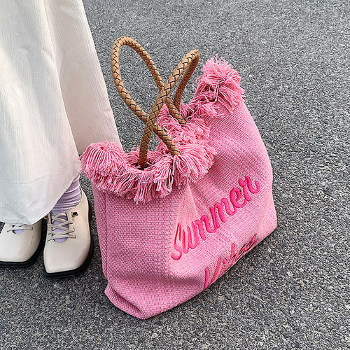 Large Capacity Large Women's Fashion Braided Bag  Summer New Trendy Versatile Shoulder Handheld Tote Bag