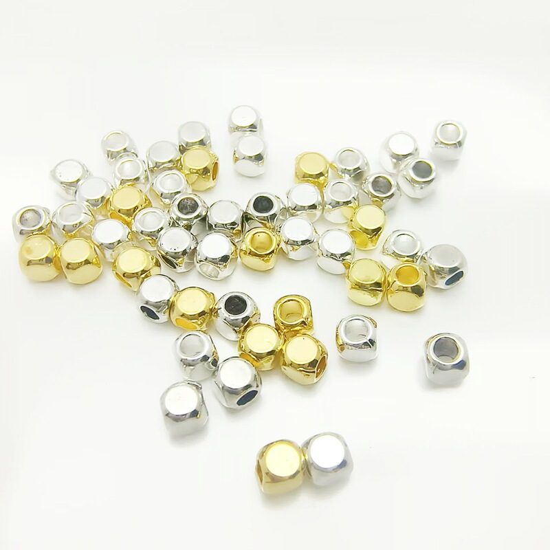 Xizang Silver Chamfered Small Square Beads Beads Quartet Cut Corner Beads DIY Handmade Bracelet Necklace Jewelry Material Accessories