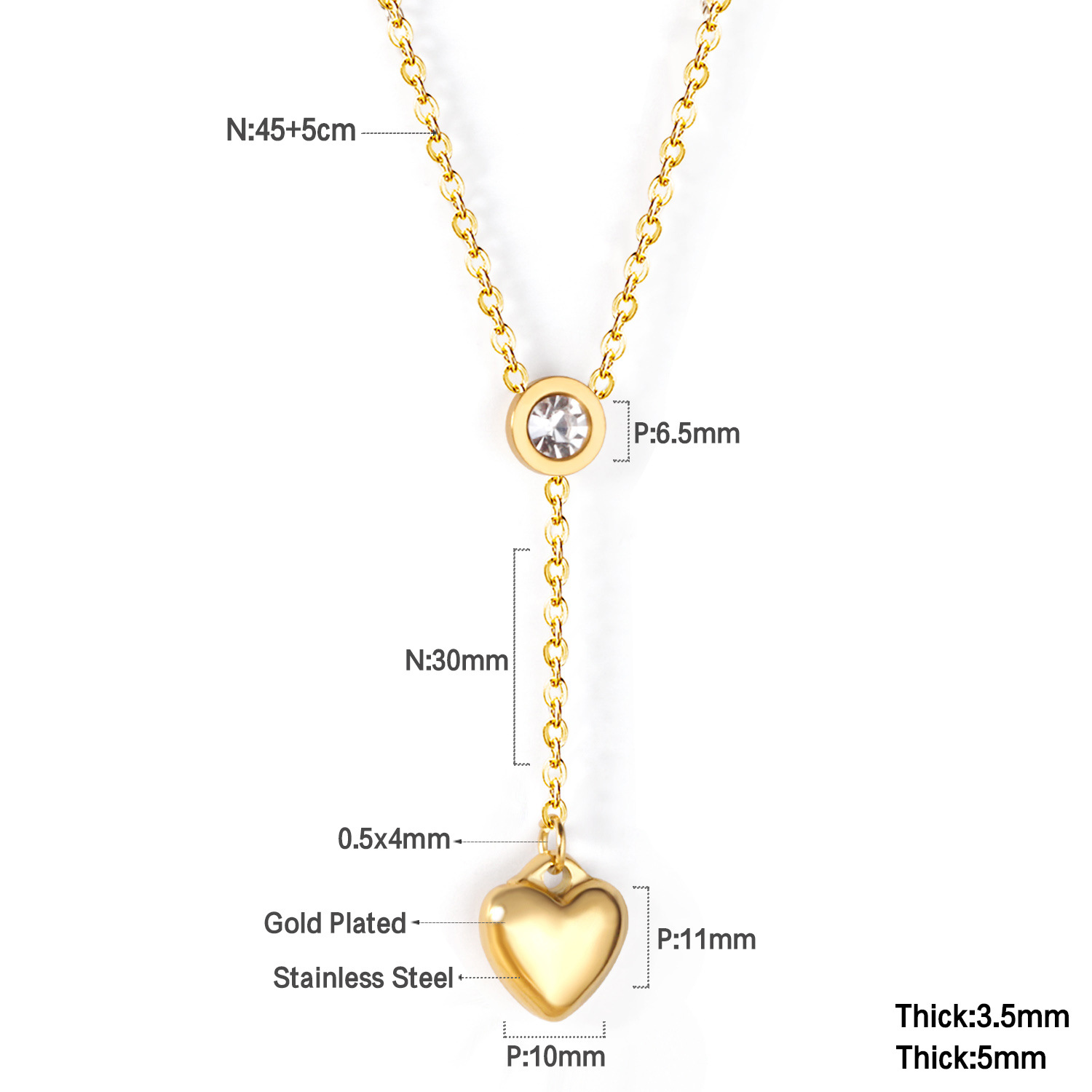 Retro Star Moon Heart Shape Stainless Steel Rhinestones Layered Necklaces