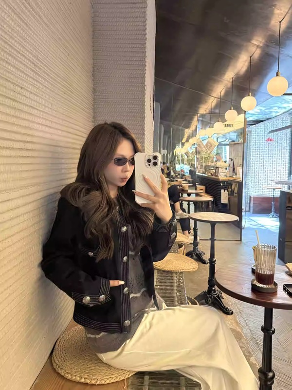 白色明线撞色小香风牛仔短外套女秋装韩系夹克|undefined