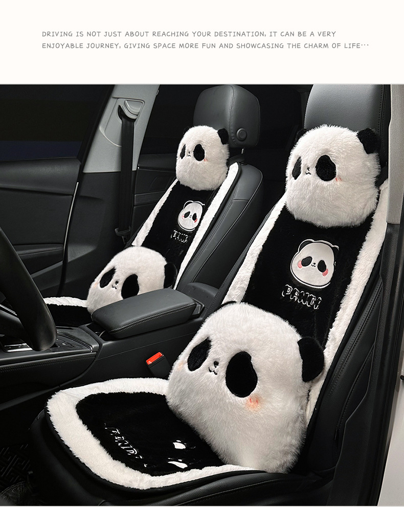 Car seat cushion winter long hair car warm non-slip seat cover monolithic cute cartoon panda universal chair cushion cross-mirror