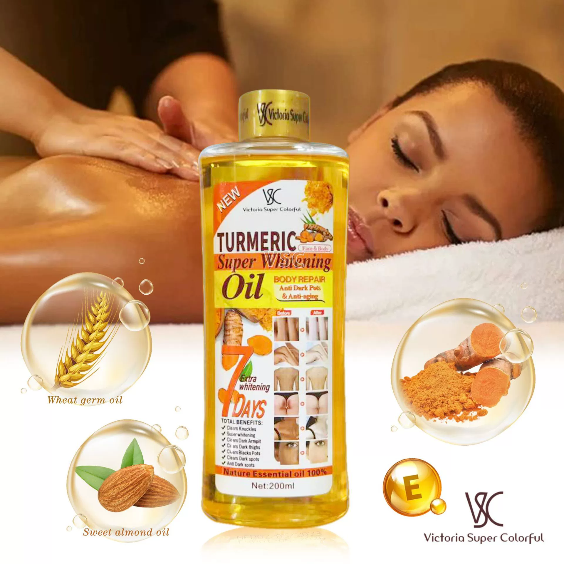 Трансграничное экспортное 7-дневное эфирное масло куркумы, увлажняющее и разблокирующее, нагревательное имбирное масло, массажное масло для всего тела, 200 мл
