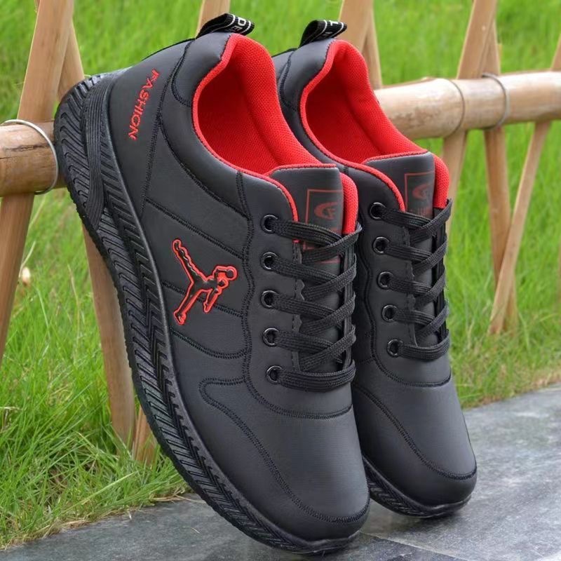 春夏款男鞋廚師防滑鞋皮面鞋子男軟底耐磨休閒鞋潮流百搭運動鞋子