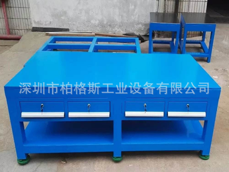 松岗钢板工作台 沙井钢板工作台 深圳铁板工作台带抽屉铸铁平台桌