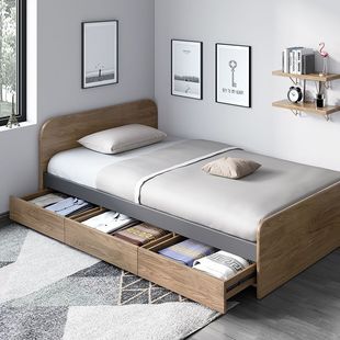 Middle Ages Single Bed 1 m 1.2 m Small Apartment Household Nordic Style with Locker Ins Style Simple Modern Economical