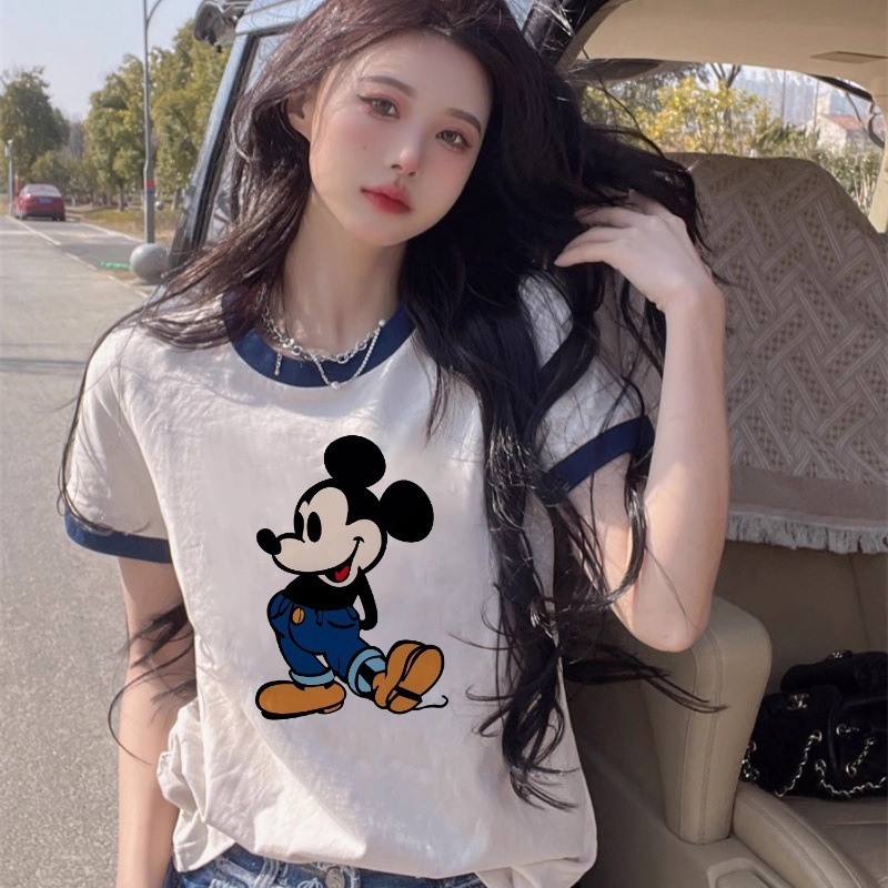 White cotton Mickey short-sleeved T-shirt women's summer 2024 New loose T-shirt unique top super nice younger