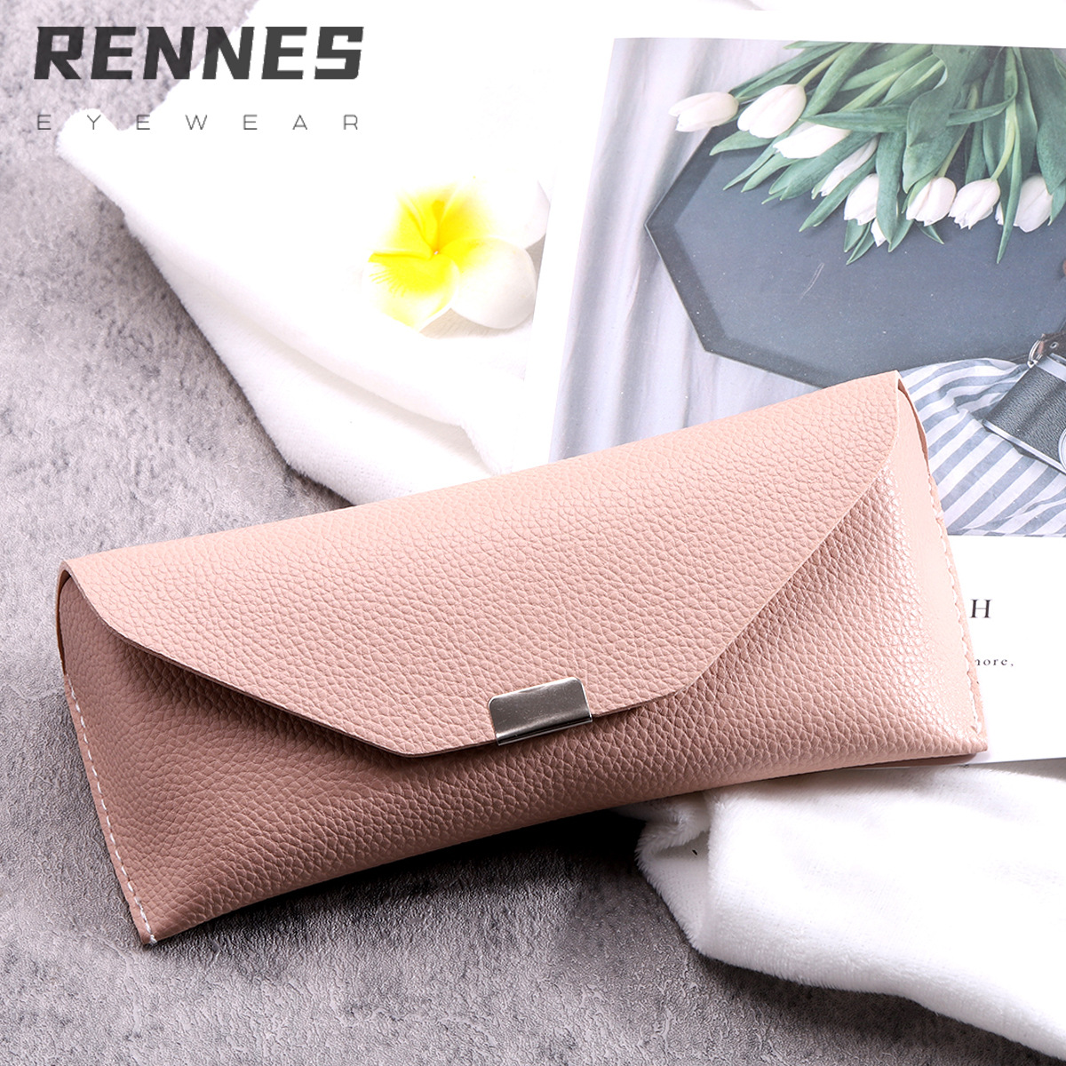 Nueva moda cuero gafas caso metal botón a presión retro gafas de sol caso