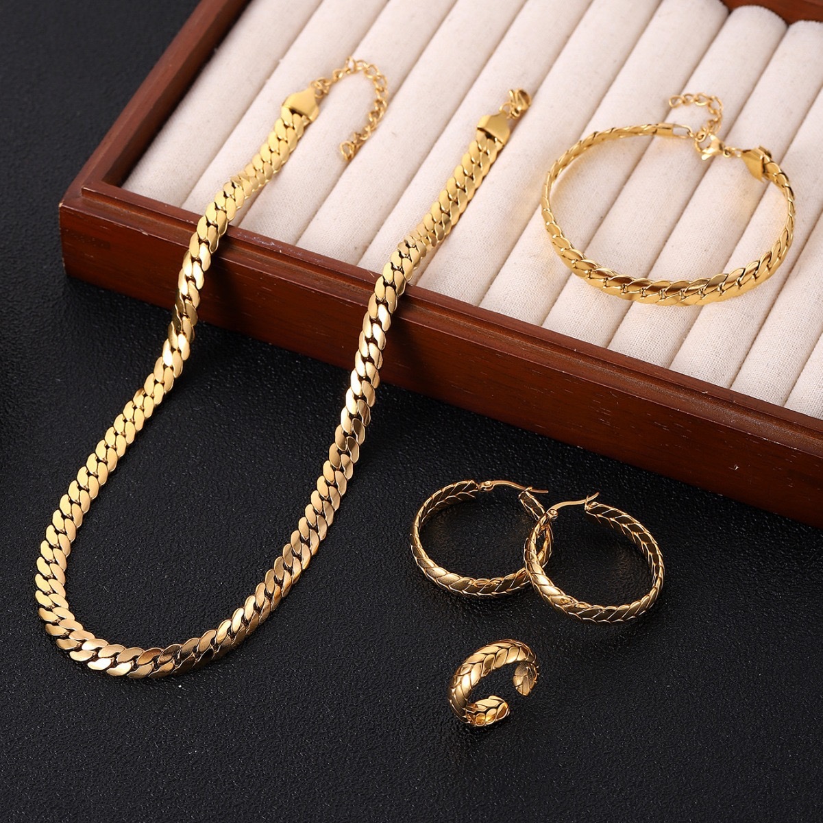 Set de joyas chapado en oro 18k espiga de trigo acero mujer_voghion.com