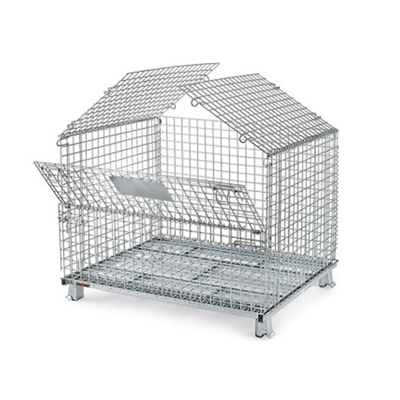 Jaula de almacenamiento de metal caja de facturación de almacén galvanizado plegable jaula de mariposa logística rotación Marco de hierro almacén estante plegable image 6