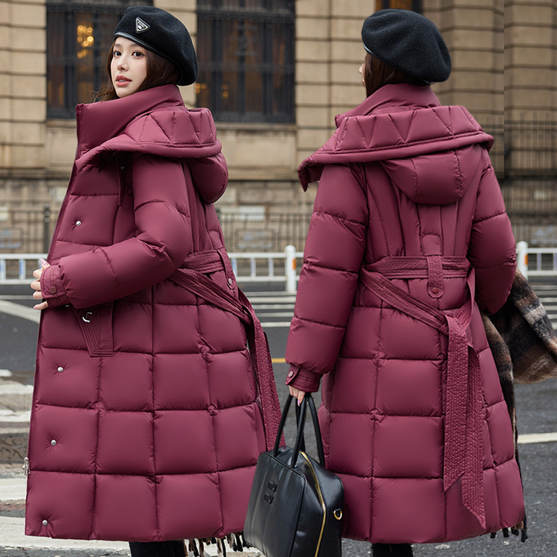 Comercio exterior nuevo abrigo de pluma de algodón mujer largo y delgado abrigo de algodón de moda extranjera chaqueta de algodón abrigo