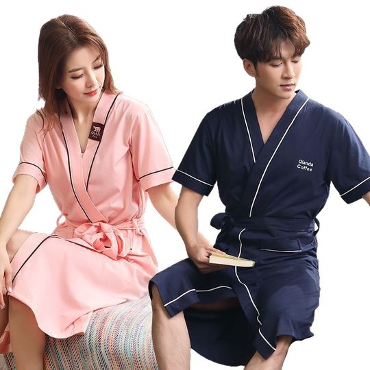 Nightgown for Women, Summer Long Sexy Bathrobe for Men, 100% Cotton, Plus Size, Thin Couple Pajamas for Fat Girls