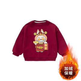 安可拉红秋冬卫衣卡通上衣加绒可爱印花时尚百搭上衣中小童过年服