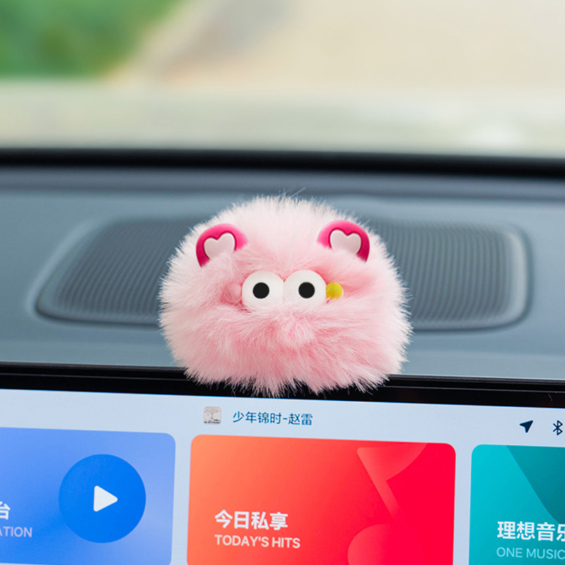 Decoración de pantalla de control central para automóviles Espejo retrovisor caricatura lindo peluche pequeño monstruo bola de pelo joyas de automóviles Decoración