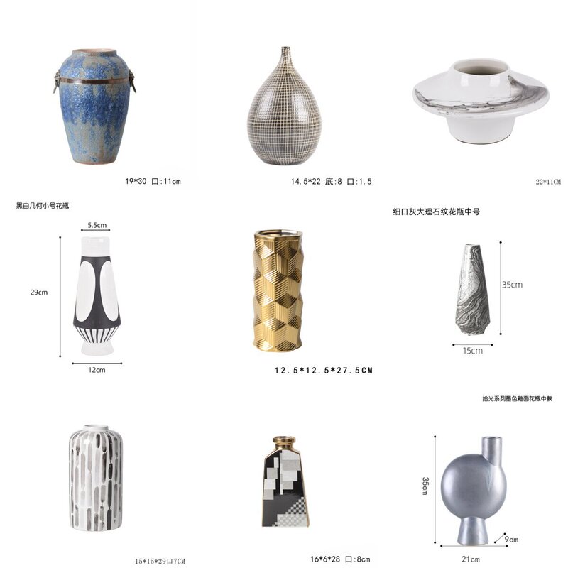 Clearance Sale White Ink Painting Ceramic Flower Vase Ornament for Model Home Furniture City Living Room Study Desk Calligraphy and Painting Storage Decoration