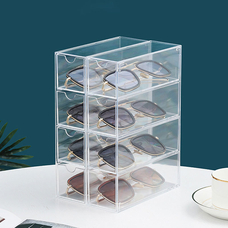 Acrylic Glasses Case Can Be Stacked with Four Layers of Desktop Glasses and Sunglasses Display Box Dust-Proof Stationery Drawer-Type Storage Box Acrylic Glasses Case Can Be Stacked with Four Layers of Desktop Glasses and Sunglasses Display Box Dust-Proof Stationery Drawer-Type Storage Box