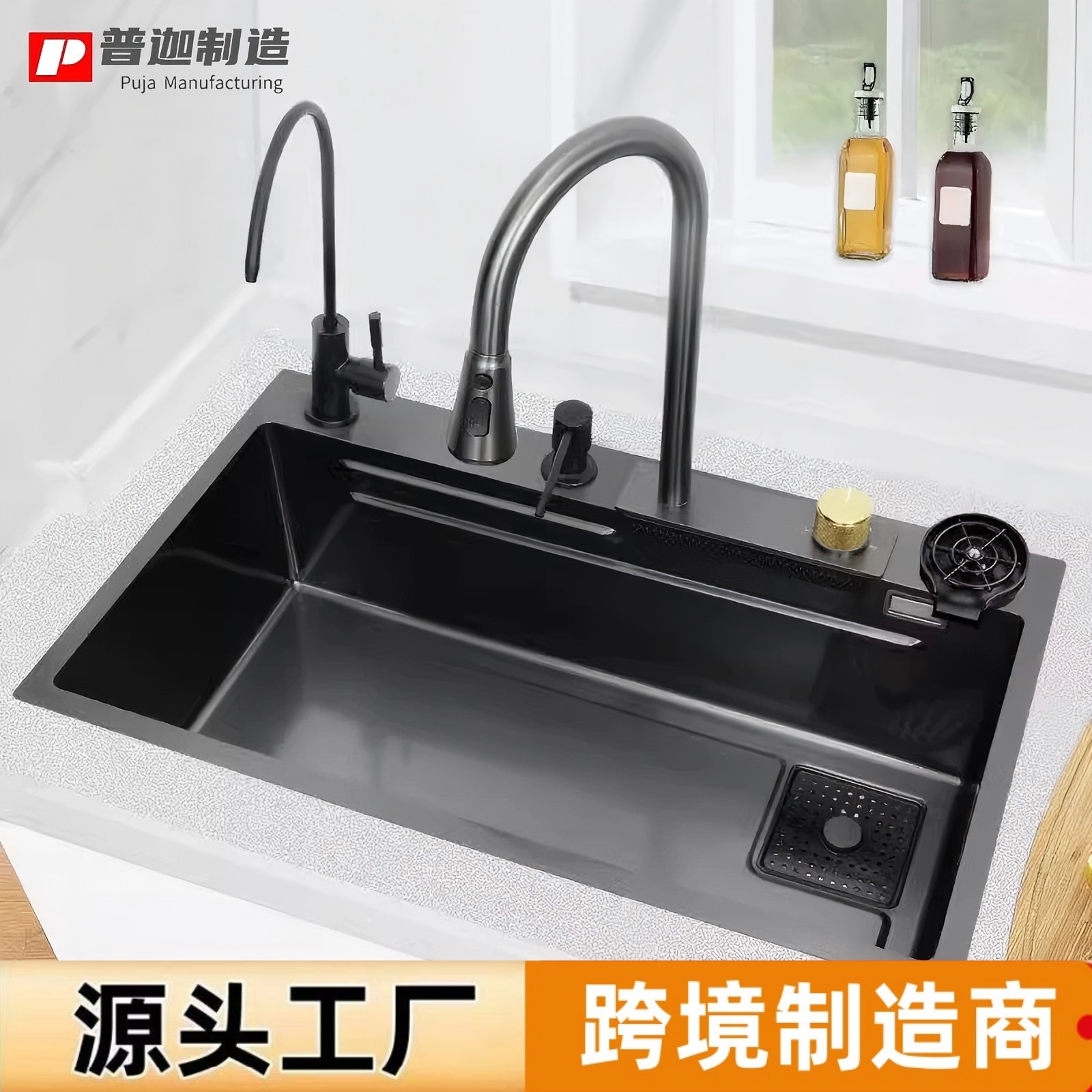 Cocina de lluvia volante cascada fregadero gran fregadero de un solo tanque grueso 304 acero inoxidable lavabo de platos fregadero doméstico