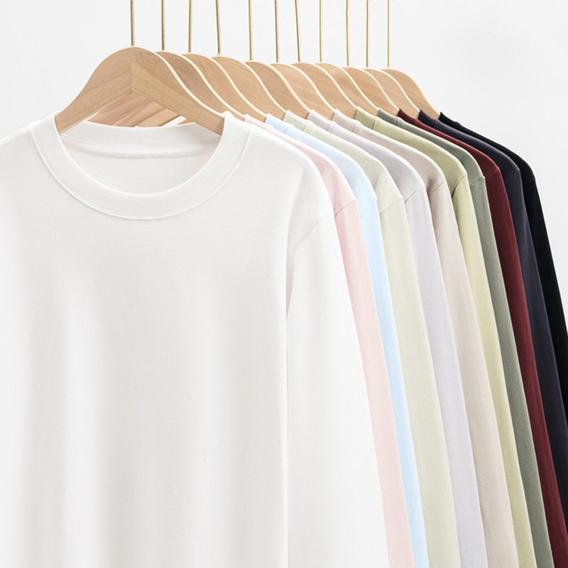 230g Pure Cotton Long-Sleeved Right Shoulder T-Shirt for Men and Women, Simple Inner Layering Shirt, Pure Color Couple Round Neck Top Clothing Wholesale 230g Pure Cotton Long-Sleeved Right Shoulder T-Shirt for Men and Women, Simple Inner Layering Shirt, Pure Color Couple Round Neck Top Clothing Wholesale