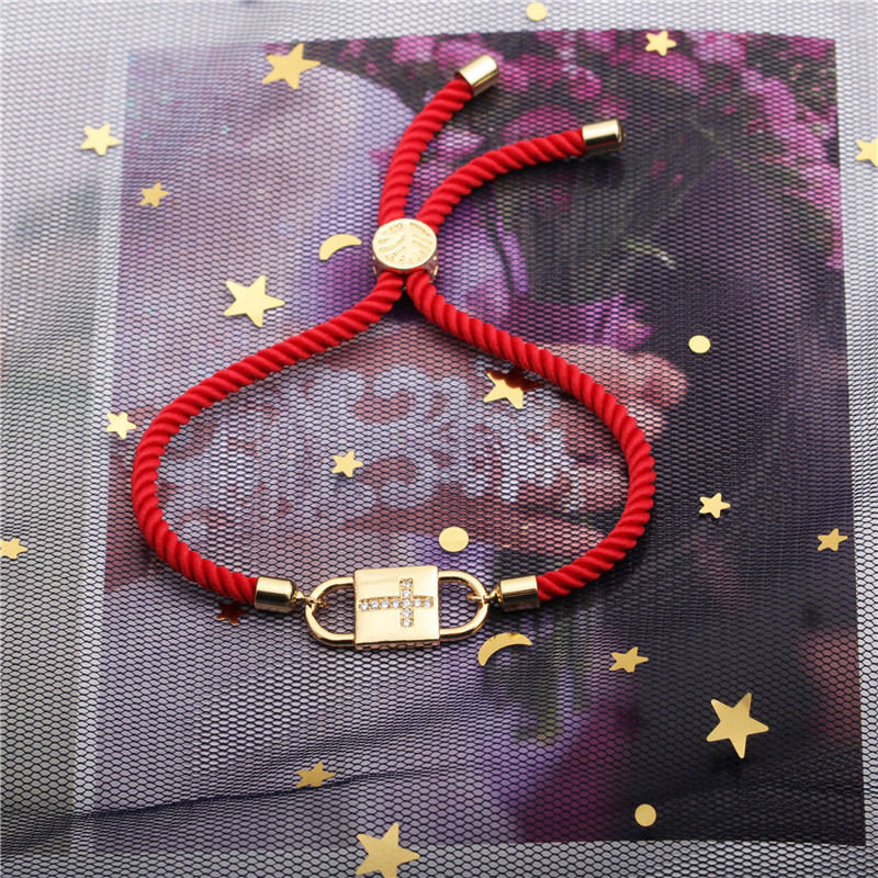 New Zircon Cross Religious Red Rope Adjustable Bracelet display picture 3