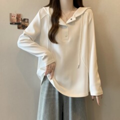 连帽套头卫衣女2025年新款秋季大码胖mm宽松显瘦遮肚长袖打底上衣
