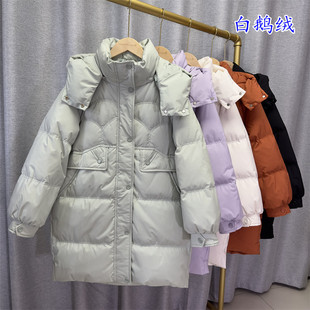 White Goose down Jacket for Women 2025 New Korean Style High-End Mid-Length Thickened Hooded Loose Slimming Warm Coat