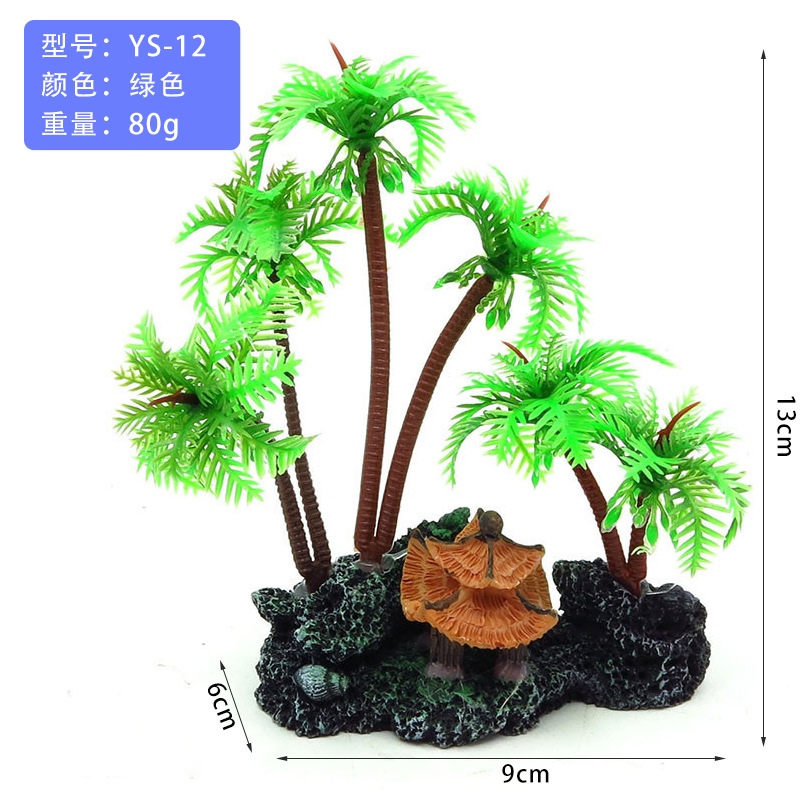 Suministros para mascotas simulación agua hierba sushi hotel bonsai accesorios pecera paisajismo plástico planta mesa de arena psicológica cocotero