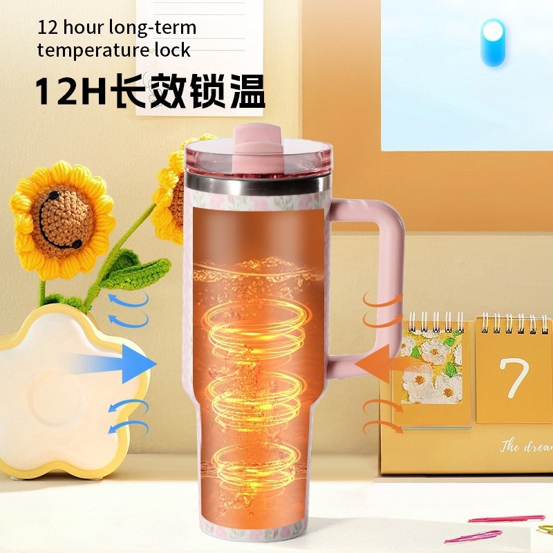 跨境304不锈钢手柄杯3D打印汽车杯创意繁华系列吸管杯保温保冷杯|undefined