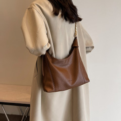 時尚通勤大容量包包女2024新款復古荔枝紋設計托特包高級感單肩包