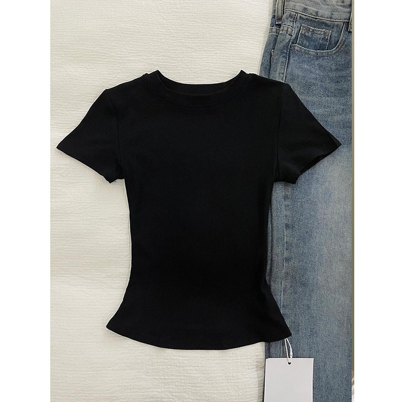 ミントグリーンショルダー半袖Tシャツ女性用2025新しいラウンドネックスリム夏ドーパミン着用ホットガールBMトップ|undefined