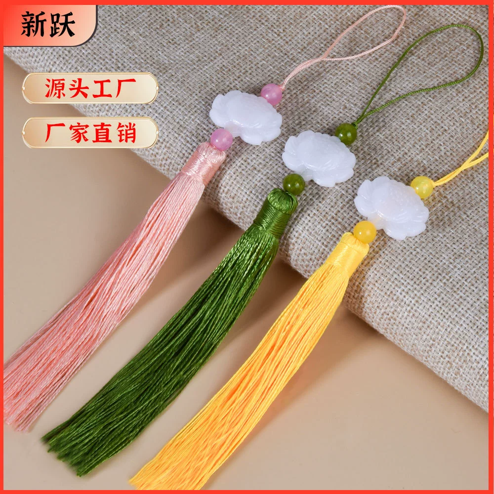 Белый нефритовый кулон-лотос с кисточкой для традиционной китайской одежды, чонсама, складного веера, броши, кисточки, украшения для фестиваля середины осени и фестиваля фонарей.