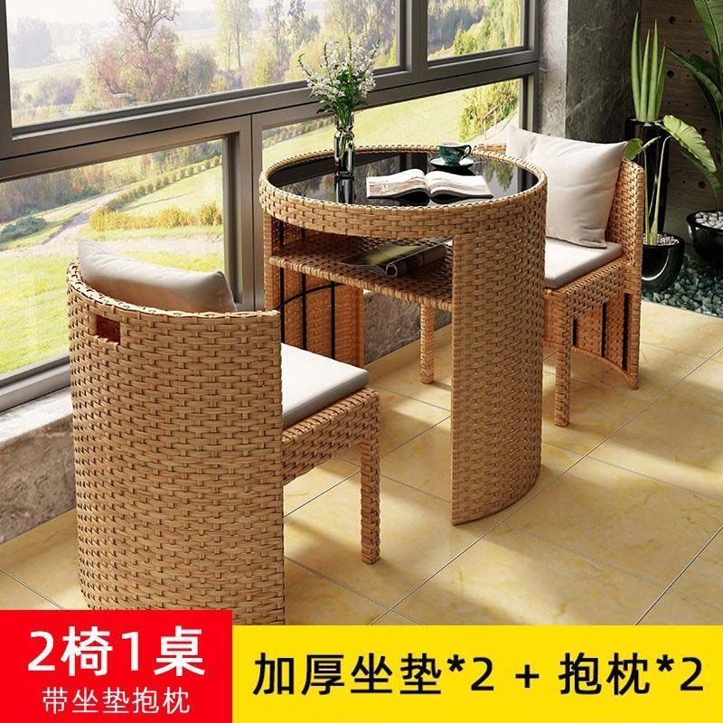 2+1 앤티크 옐로우 원형 테이블 3종 세트 [쿠션 및 베개 포함]