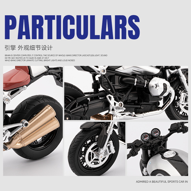 Modelo de simulación de motocicleta Bao Latte a escala grande 1:9, de aleación, con amortiguador y dirección, iluminación, caja sorpresa de regalo, dropshipping.