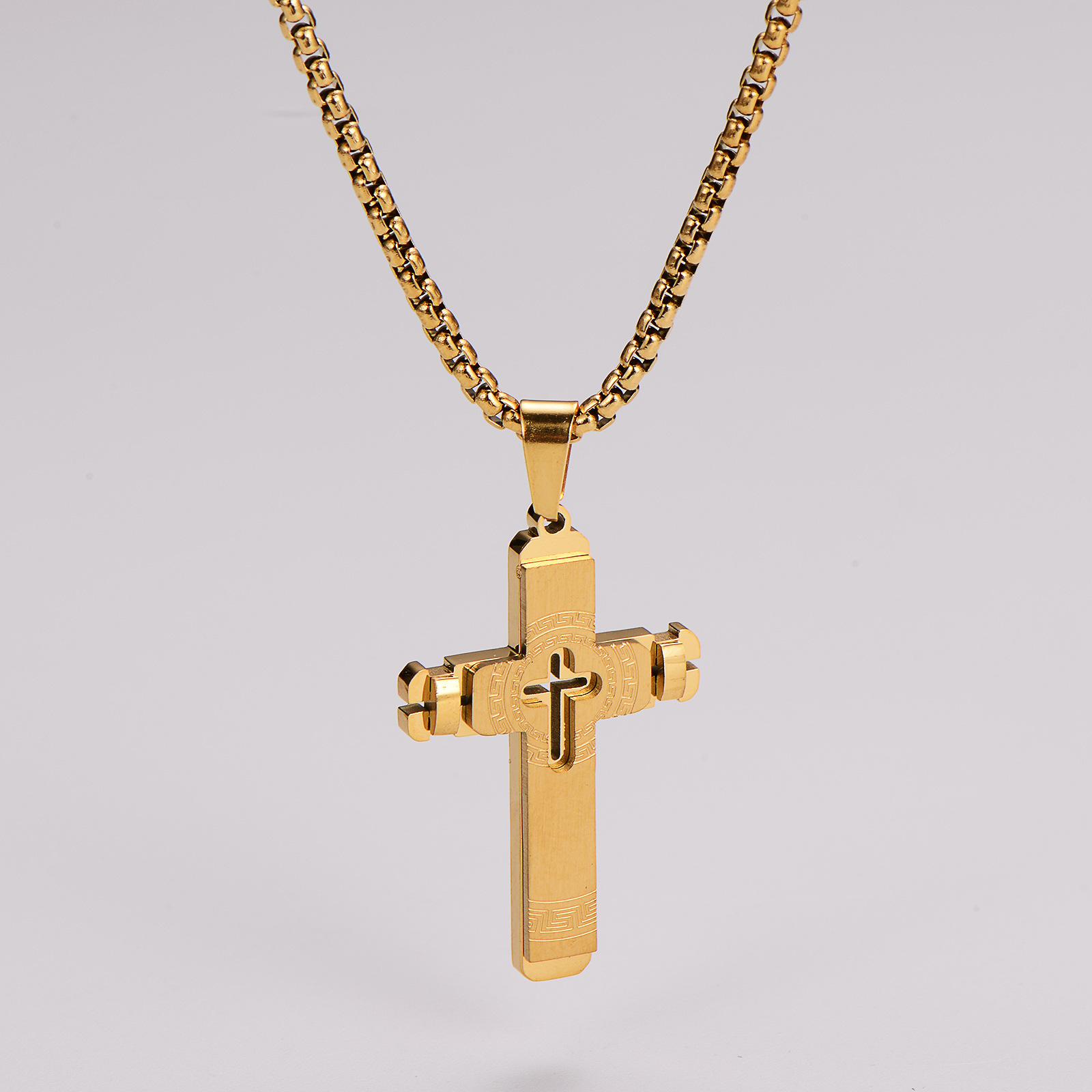 AMLins Stainless Steel Necklace Hollow Simple Engraved Pendant_voghion.com