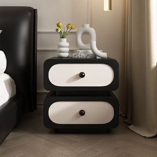 N~Home Normcore Accessible Luxury Solid Wood Bedside Table Simple Modern French Cream Style Storage Cabinet Black Bedroom Bedside