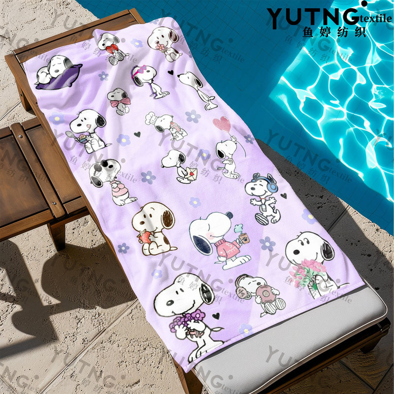 Ins Style Light Purple Snoopy Full-Print Beach Towel, Water-Absorbent and Quick-Drying Bath Towel, Suitable for Children and Adults, Wholesale from Manufacturer Ins Style Light Purple Snoopy Full-Print Beach Towel, Water-Absorbent and Quick-Drying Bath Towel, Suitable for Children and Adults, Wholesale from Manufacturer
