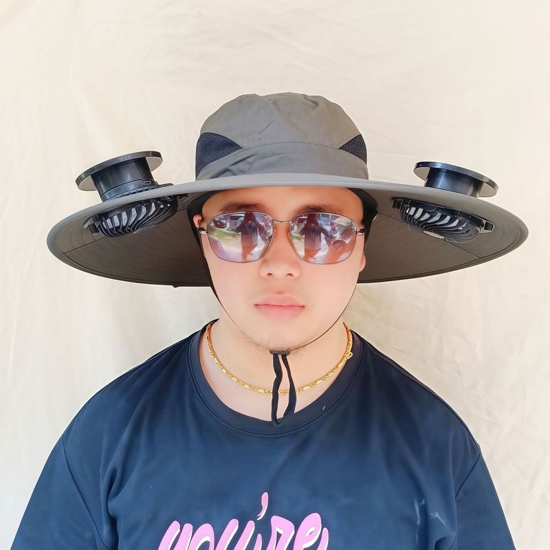 ソーラーファン付き帽子、一体型釣り帽子、男性用アウトドア登山帽子、ファン付き帽子、600mAh、スチールリング付き|undefined