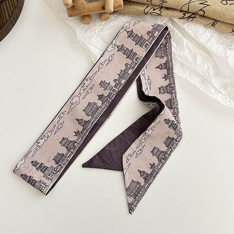 Pañuelo de seda largo, sentido de alta calidad, bufanda de estilo chino retro, pañuelo en la cabeza, cinturón para el cabello, cinta para atar, cinturón decorativo